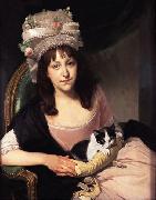 Portrait of Sophia Dumergue holding a cat johan